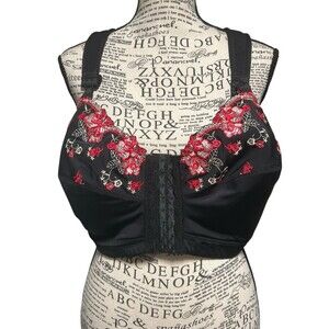 Unbranded Size  95G Bra Black Rose Embroidered Front Opening Strap Eye Hooks